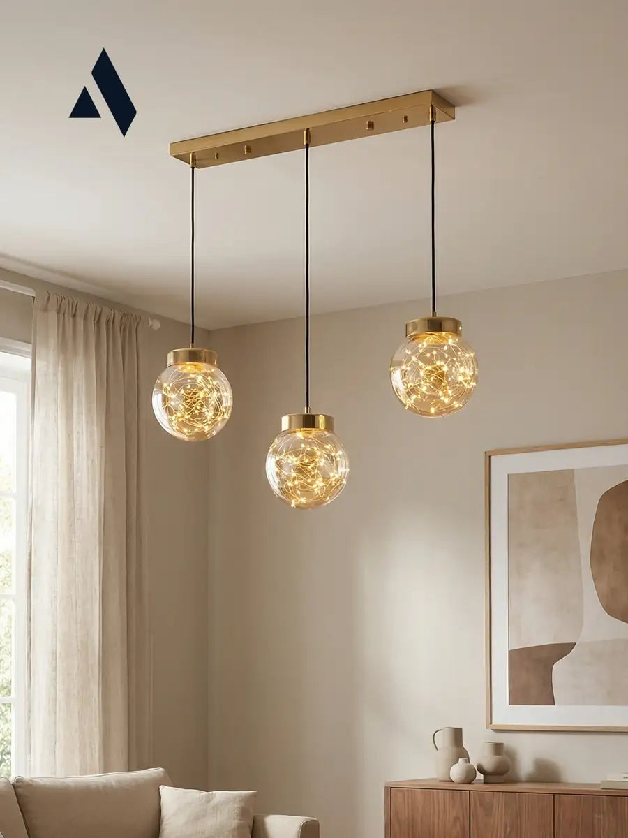 Glow 3’lü Sıralı Peri LED Avize – Cam Küre Dekoratif Yemek Masası Avizesi